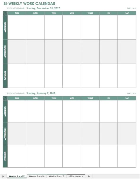 Printable Bi Weekly Calendar